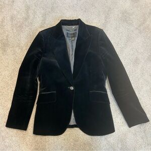 Zara tailoring black velvet single breasted fitted cinched blazer Sz 10